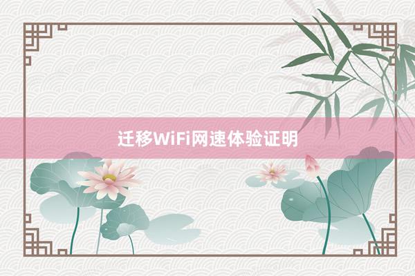 迁移WiFi网速体验证明